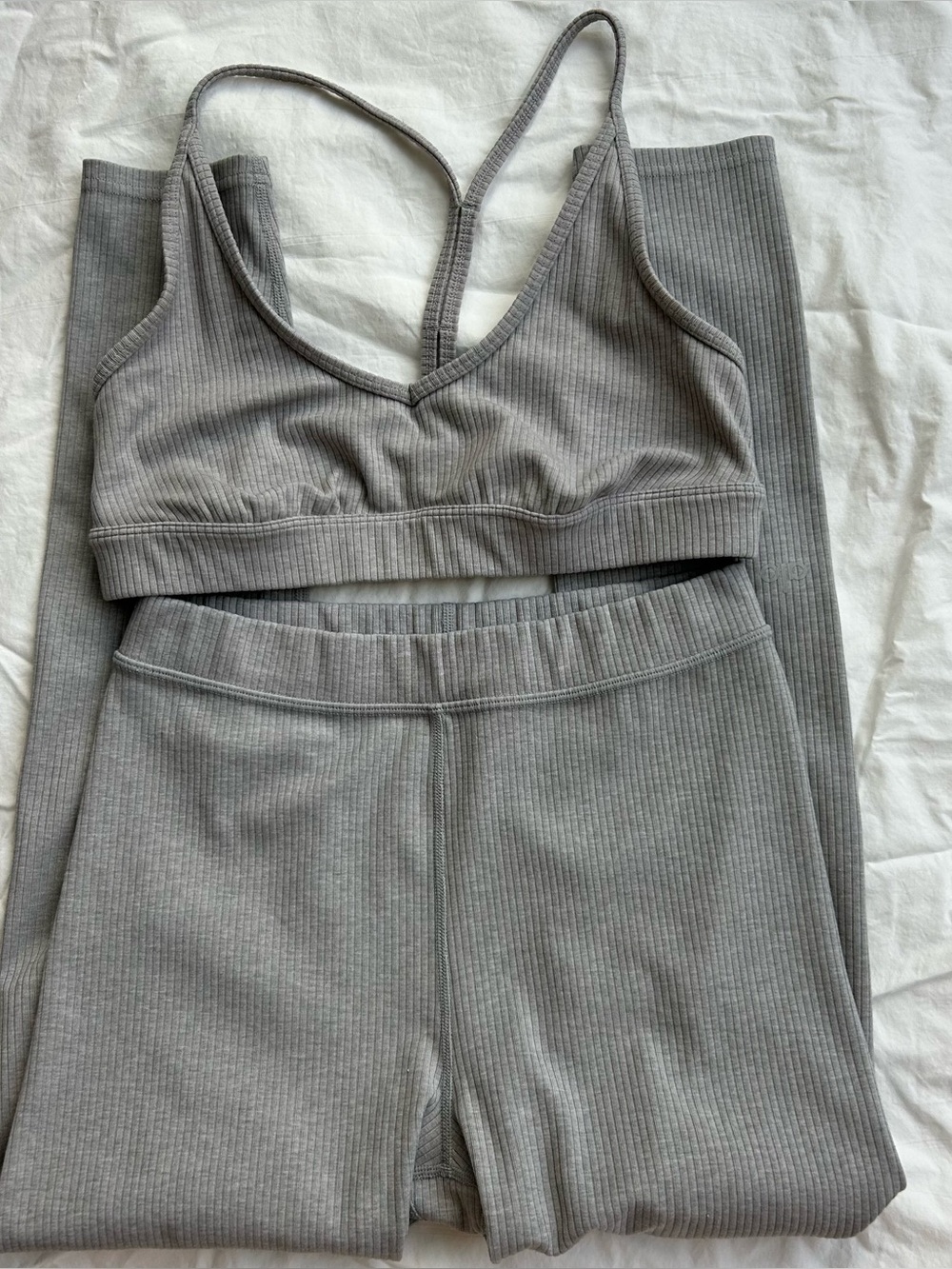 ALO Yoga Ribbed Two-Piece Set in Light Gray